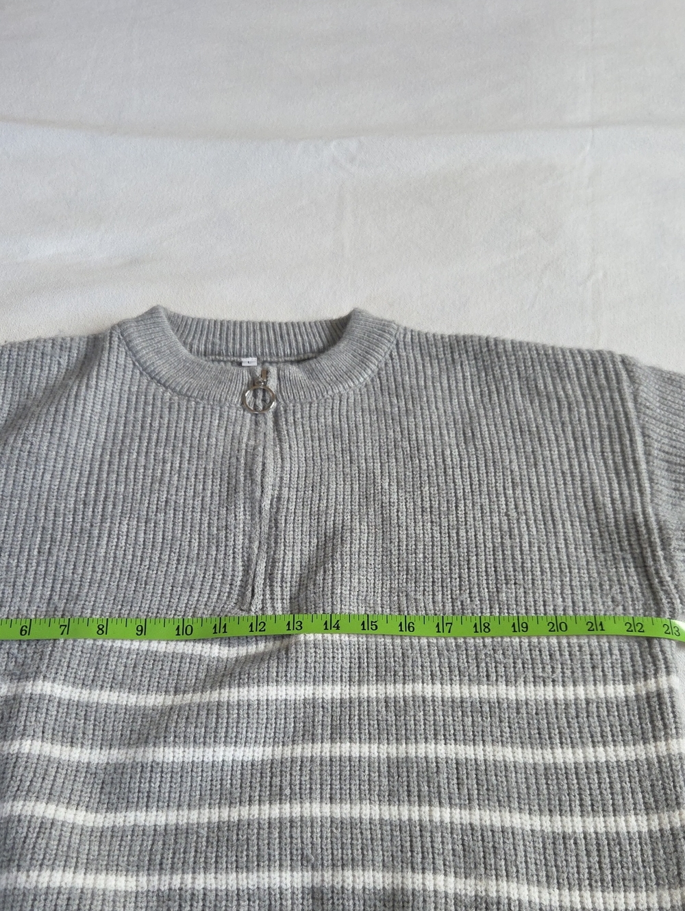 Women's Grey Ans White Striped Half-Zip Sweater - Picture 7 of 8